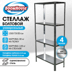 Стеллаж металлический 1500x750x300 мм, 4 полки, оцинкованная сталь, BOOMHOUSE (БУМХАУС)