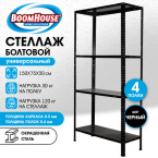Стеллаж металлический 1500x750x300 мм, 4 полки, черный,  BOOMHOUSE (БУМХАУС),