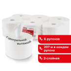 Туалетная бумага с центральной вытяжкой 207 м,  2-слойная, белая, 6 рулонов, LAIMA (Система T8) PREMIUM, 112514