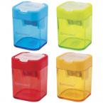 Точилки ручные  BRAUBERG "Peak" с контейнером, пластиковая, прямоугольная, 2 отверстия, цвет ассорти, (комплект 12 шт)